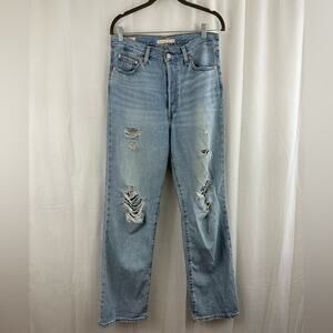 Levis Ribcage Straight Ankle Distressed Light Wash Jeans Womens Size 30